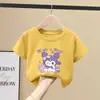 Camiseta Infantil de Algodão Puro Manga Curta, Roupa de Verão para Meninas, Top Estilo Coreano com Estampa de Desenho Animado Gola Redonda, Camiseta Básica Casual para Crianças de Tamanho Médio e Grande