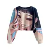 Patrón Transfronterizo Nuevo Grupo Cazador de Brujas K-Pop Sudadera Casual Corta para Chicas Estampado 3D Cuello Redondo Suministro