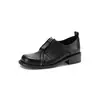 Zapatos de Cuero Estilo Británico con Cremallera Frontal Personalizados, Tallas 33-42, Modelo Nuevo, Piel de Vaca Lavada, Tacón Medio Grueso, Zapatos de Corte Bajo