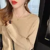 Suéter de punto, nueva camiseta básica de venta caliente primavera/otoño 2025 para mujer, prenda interior de principios de otoño, top de manga larga, suéter fino de cuello redondo