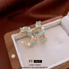 Pendientes de Perla con Flor en Forma de C de Aguamarina Pequeños Frescos de Moda Versátiles de Nicho Elegantes de Gama Alta para Mujer