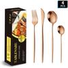 Faca, Garfo e Colher de Aço Inoxidável Portugueses Amazon Talheres Conjunto Dourado de Faca e Garfo para Bife Conjunto de Quatro Peças de Faca, Garfo e Colher Transfronteiriço