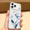 Funda Succionadora para Teléfono Adecuada para Apple 17Promax con Diseño de Flores, Funda Protectora Dos en Uno para iPhone 18 Pro con Racimo de Flores Azul Hielo