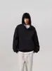 Jaqueta Casual com Forro de Lã Design Nicho Solta Outono e Inverno 2024 Moda Masculina Marca Estilo Americano Moletom com Capuz Gola Alta Botão