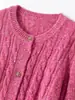 Nuevo Otoño/Invierno 2026 Cardigan de Punto Grueso 100% Cachemir Cuello Redondo Manga Larga para Mujer Patrón Retorcido Suéter de Cachemir de Puntos Coloridos