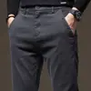 Calça de Negócios Masculina Casual Slim de Perna Reta com Cintura Elástica para Primavera e Outono, Calça Stretch da Moda de Marca para Homens, Versátil para Outono e Inverno