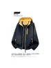 Ropa exterior de estilo universitario, moderna, de corte holgado para hombres y mujeres, cárdigan con capucha versátil, chaqueta de manga larga, top para pareja, con colores contrastantes