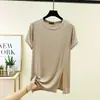 Nueva Camiseta de Modal para Mujer 2026, Primavera y Verano, Manga Corta, Delgada, Se Puede Usar Afuera, Color Sólido, Casual, Corte Holgado, Top con Abertura Lateral