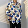 Camisas Retro Florales de Manga Larga Estilo Hong Kong para Hombres y Mujeres Tendencia Coreana Camisa Chaqueta Casual Holgada Estilo Pintura al Óleo Otoño
