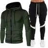 Conjunto de moletom com zíper e capuz masculino transfronteiriço, sportswear casual para primavera/outono, jaqueta fitness estampada slim-fit de duas peças para homens