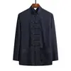Traje Estilo Chinês Tang para Homens, Meia-Idade e Idosos, Conjunto de Manga Longa, Bordado em Seda Gelada para Primavera e Outono, Roupa de Pai, Conjunto de Duas Peças Hanfu de Vovô