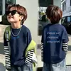 Camiseta de Manga Larga para Niños Primavera y Otoño 2026 Nueva 100% Algodón Infantil Cuello Redondo Elegante Falso Dos Piezas Casual para Niños Mayores