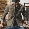 Camisa de trabajo retro americana para hombre, cárdigan de manga larga, camisa casual, chaqueta de caza de color liso de chico duro de moda