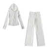 Conjunto de Ropa Deportiva de Yoga Cálida de Terciopelo Nuevo Otoño e Invierno Conjunto de Dos Piezas Versátil Sudadera con Capucha Adelgazante Chaqueta Pantalones Rectos de Pierna Ancha