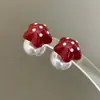 Estilo Dulce y Fresco Rojo Ancola Lunares Estampado de Leopardo Estrella de Cinco Puntas Aguja de Plata 925 Pendientes de Perla Doble Uso