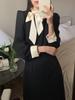 Foto Real de Vestido para Mujer con Diseño de Cuello de Cinta Contrastante Estilo Hepburn Retro, Estilo Pequeño y Fragante con Efecto Adelgazante en la Cintura