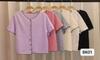 Camisa de manga corta de punto de color liso de verano con estilo transfronterizo para mujer, diseño con sentido de la moda, estilo retro suave, ropa superior corta
