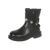 Otoño 2026 Nuevas Botas para Niña Negras de Moda con Hebilla de Cuero Remaches Botas de Moda Elegantes Botines para Niña Pequeña