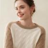 2025 Nuevo Otoño Cuello Redondo Bloque de Color Trenzado Suéter de Cachemira para Mujer Moderno y Versátil Look Adelgazante Suéter de Punto al Por Mayor