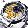 Reloj mecánico automático Forsining para hombre, informal, con correa de acero y fase lunar hueca tallada.