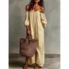 Comercio Exterior Ropa de Mujer Europea y Americana Transfronteriza Verano Nuevo Estilo Elegante Casual Holgado Cuello de una Sola Línea Vestido Rayado