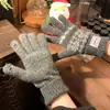 Guantes de Lana Tejidos de Cinco Dedos Estilo Jacquard Fair Isle Rojo para Año Nuevo y Navidad para Mujer en Otoño e Invierno Engrosados y Cálidos con Pantalla Táctil