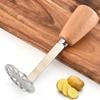 Prensa de puré de papas con mango de madera, venta al por mayor de fábrica, machacador de alimentos para bebés, herramienta manual para triturar, disponible en stock