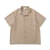 Yidao Vintage 2026 Verano Nueva Camisa de Manga Corta Rayada con Cuello Cubano para Hombre Estilo Retro Japonés Holgada con Bolsillo