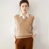 Colete multicamadas de caimento solto, suéter de cashmere com decote V, colete de tricô sem mangas, colete de cashmere feminino, outono/inverno de 2026