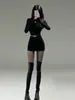 Chica Sexy Caliente Vestido Negro Mujer 2025 Otoño e Invierno Nuevo Ajuste Delgado Capa Base Ropa Interior Falda Corta de Cadera