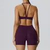 Conjunto de Yoga Europeo y Americano Doble Cara Cepillado Sexy Sujetador Shorts de Cadera de Durazno Conjunto Deportivo de Dos Piezas 62767+62428