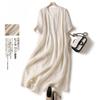 Vestido plisado de órgano de los sentidos con diseño vintage, artístico de color sólido, cuello en V, ramio fresco, adelgazante, vestido largo para mujer