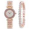 Nuevo Brazalete de Diamantes Transfronterizo Reloj de Mujer Set de Tres Piezas Reloj de Estudiante de Moda con Diamantes Completos Reloj de Cuarzo Gipsófila