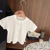 Camiseta de Verano de Manga Corta para Niñas Bebé Elegante Personalidad Infantil de Moda Marca Dulce Dibujo Animado Jacquard Encaje Lindo Top