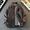 Chaqueta de Cuero para Motocicleta de Gama Alta para Hombre Otoño/Invierno Nuevo Estilo Tendencia Americana Retro Abrigo de Piel Sintética PU con Solapa de Borrego Ropa de Abrigo