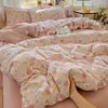 Conjunto de Roupa de Cama de Gaze Dupla Classe A Quatro Peças Capa de Edredom de Algodão Puro Lavado Lençol de Cama Conjunto de Três Peças para Dormitório Individual 4