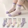 Calcetines para niños primavera otoño e invierno calcetines para mujer niños y niñas calcetines de tubo medio calcetines de algodón peinado sin costuras lindo niñas dibujos animados morado