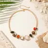 Pulsera Versátil Exquisita de Lujo Ligero Estilo Europeo y Americano para Mujer Anillo Metálico Geométrico Retro Pulsera de Cuentas de Piedra para Mujer