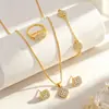 Nuevo Conjunto de Collar, Anillo, Aretes de Tachuela y Aretes Estilo Coreano. Aleación Incrustada con Diamantes, Juego de Joyería Geométrica de Tres Piezas