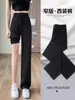 Pantalones negros de pierna recta para mujer 2024 Nuevo Primavera y Verano Cintura alta Caída Pierna ancha Casual Versátil Pantalones de traje de talla grande