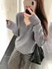 Suéter de Punto con Cuello en V para Otoño e Invierno para Mujer, Suave y Amigable con la Piel, Top de Estilo Holgado y Relajado, Cárdigan Cubre-Todo, Capa Base