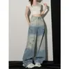 Calça Jeans Patchwork Rasgada Estilo Americano para Mulheres, Tendência Versátil Verão 2026 Nova Calça de Cintura Alta Fluida Comprimento Total