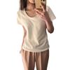 Camiseta de Manga Corta con Cuello en U para Mujer, Nuevo Estilo Verano 2026, Top Básico de Rayón Ajustado con Cuello Redondo Bajo