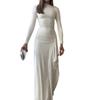 Moda Transfronteriza Vestido de Noche para Mujer Elegante Cuello con Hombro Descubierto Plisado Cuello Alto Manga Larga Vestido Irregular