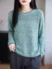 Suéter de tricô jacquard artístico estilo francês com bolinhas coloridas e design em renda vazada, gola redonda, textura única, peça versátil feminina para primavera e outono