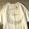 Camiseta de Manga Corta Retro Americana Creativa de 180g Transfronteriza Tallas para Hombre y Mujer Verano Suelta de Algodón