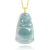 Colgante de jade natural de Buda de agua azul, Buda de pie, jade de hielo, hebilla de oro de 18 quilates con colgante de jade para mujer, colgante de moda.