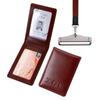 Fabricantes de fuentes, estuche de cuero genuino para permiso de trabajo, estuche de cuero con imán para certificado, estuche protector para tarjeta de trabajo, insignia, licencia de tarjeta de trabajo