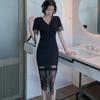 Vestido Elegante Preto Slim-Fit com Renda e Decote V Sexy para Uso Diário - Verão 2026 9181