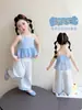 Conjunto de Verano para Niñas 2026 Nuevo Elegante Moderno Conjunto de Ropa de Verano Delgada para Niños con Tirantes y Pantalones de Pierna Ancha Conjunto de Dos Piezas